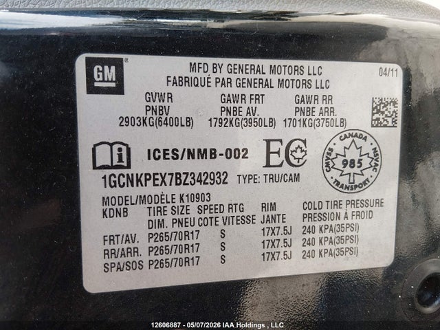 Aukcja sprzedaży 2011 Chevrolet Silverado K1500, vin: 1GCNKPEX7BZ342932, numer aukcji: 12606887