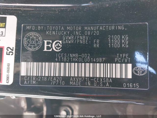 4T1B21HK0LU014987 Toyota Camry Hybrid Se