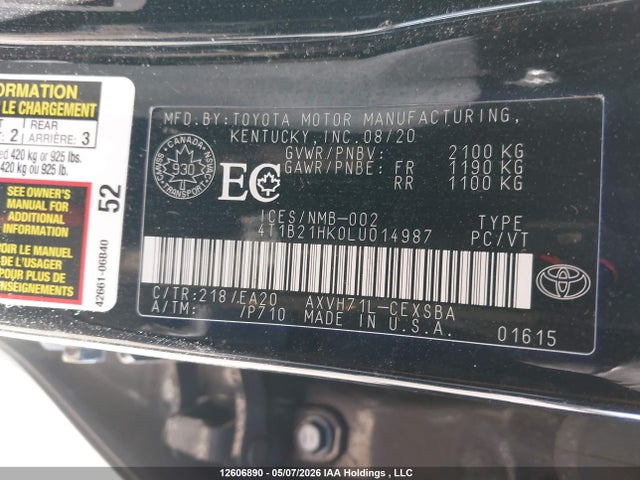 4T1B21HK0LU014987 Toyota Camry Hybrid Se