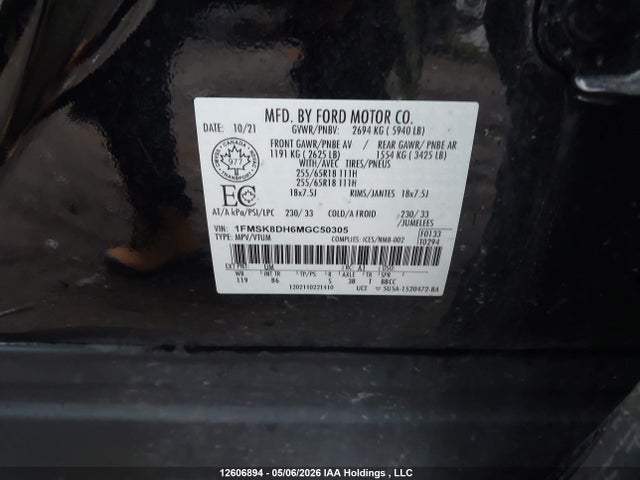 Aukcja sprzedaży 2021 Ford Explorer Xlt, vin: 1FMSK8DH6MGC50305, numer aukcji: 12606894