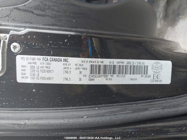 Продажа на аукционе авто 2019 Dodge Grand Caravan Gt, vin: 2C4RDGEG9KR779997, номер лота: 12606895