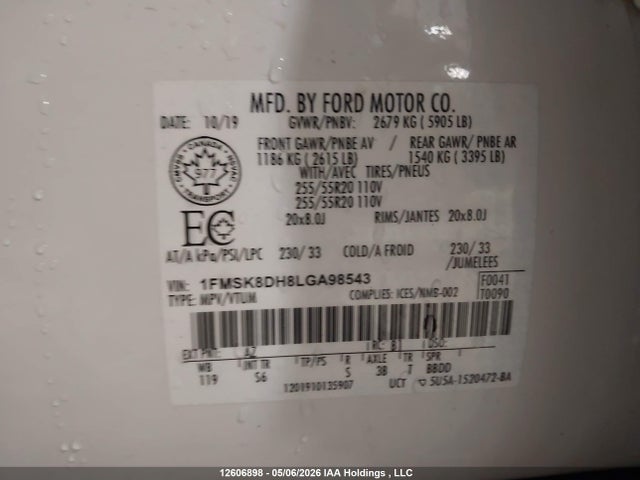 Ford EXPLORER XLT 2020 1FMSK8DH8LGA98543 Image 9
