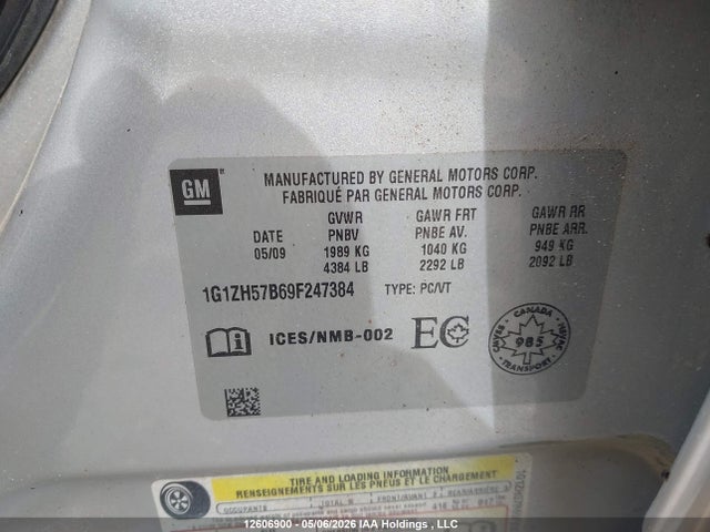 12606900 :رقم المزاد ، 1G1ZH57B69F247384 vin ، 2009 Chevrolet Malibu 1lt مزاد بيع