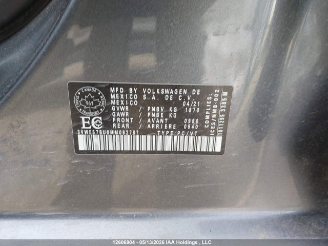 Aukcja sprzedaży 2021 Volkswagen Jetta Highline, vin: 3VWE57BU0MM062787, numer aukcji: 12606904