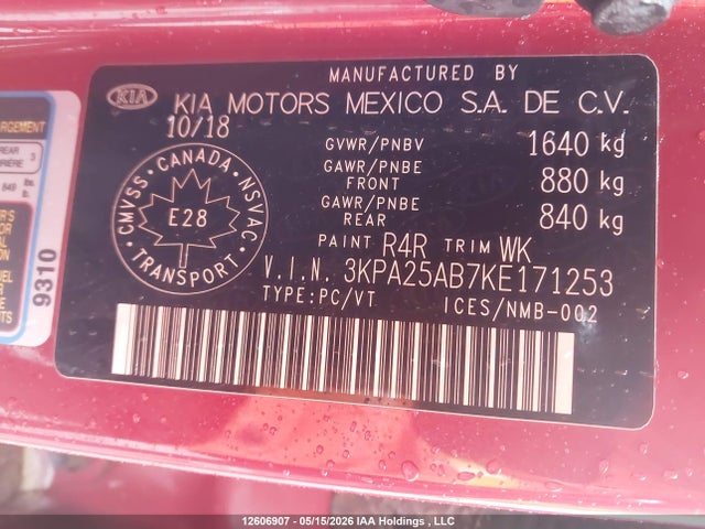 3KPA25AB7KE171253 KIA Rio Lx/lx+