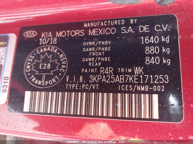 3KPA25AB7KE171253 KIA Rio Lx/lx+