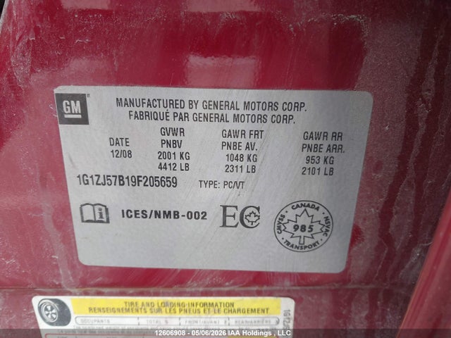 2009 Chevrolet Malibu Lt2 მანქანა იყიდება აუქციონზე, vin: 1G1ZJ57B19F205659, აუქციონის ნომერი: 12606908