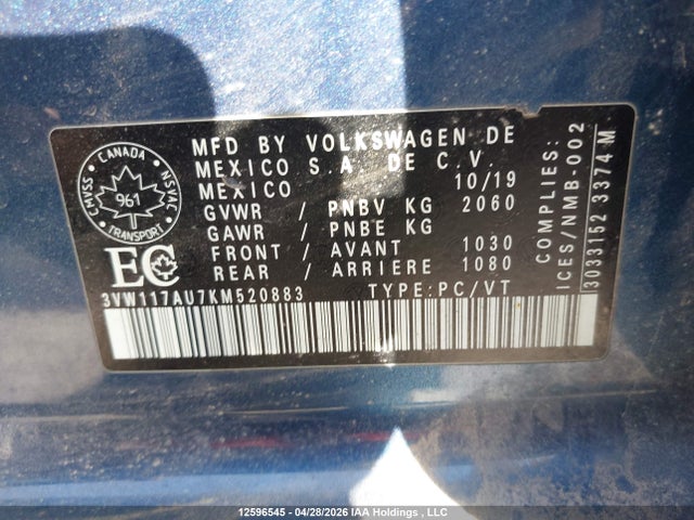 12596545 :رقم المزاد ، 3VW117AU7KM520883 vin ، 2019 Volkswagen Golf Sportwagen 1.8 Tsi Comfortline/1.8 Tsi Highline مزاد بيع