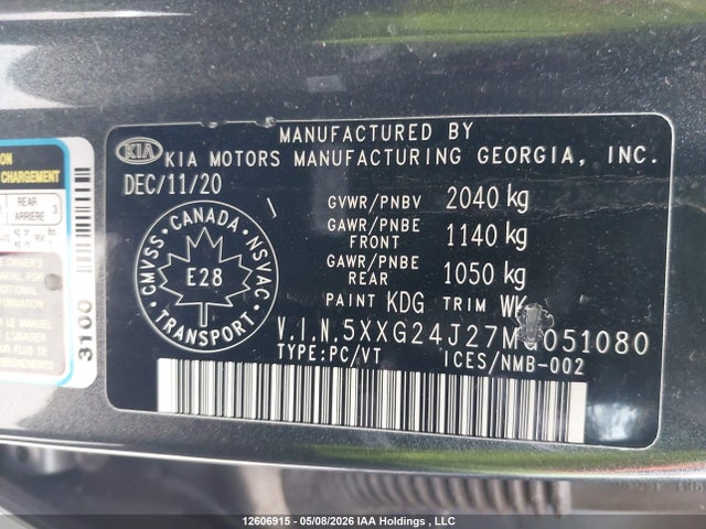 Продаж на аукціоні авто 2021 Kia K5 Lx, vin: 5XXG24J27MG051080, номер лоту: 12606915