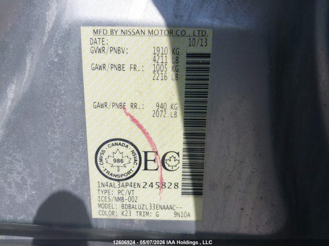 1N4AL3AP4EN245828 Nissan Altima 2.5/2.5 S/2.5 Sl/2.5 Sv