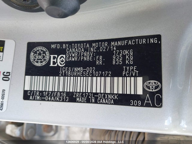 2T1BURHE5EC107172 Toyota Corolla L/le/le Pls/prm/s/s Pls
