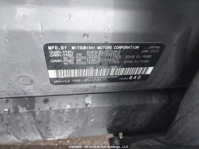 JA4T5UA90PZ609687 Mitsubishi Outlander Se/se Technology/ralliart