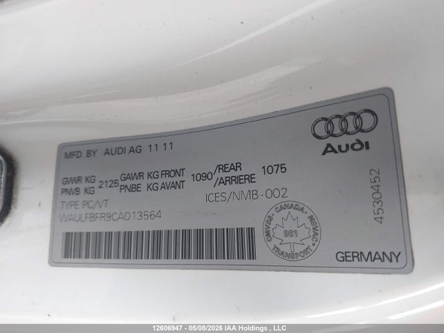 2012 Audi A5 Premium Plus მანქანა იყიდება აუქციონზე, vin: WAULFBFR9CA013564, აუქციონის ნომერი: 12606947