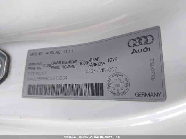 2012 Audi A5 Premium Plus მანქანა იყიდება აუქციონზე, vin: WAULFBFR9CA013564, აუქციონის ნომერი: 12606947