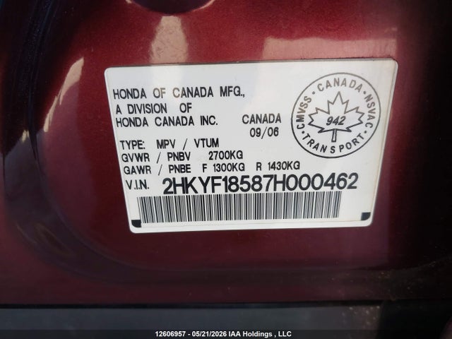 Продаж на аукціоні авто 2007 Honda Pilot Exl, vin: 2HKYF18587H000462, номер лоту: 12606957