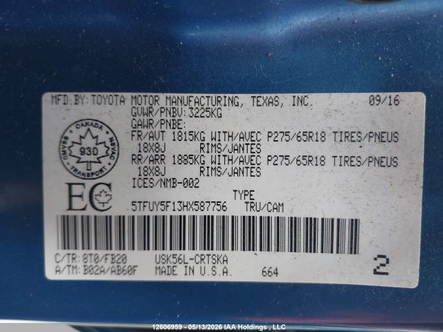 5TFUY5F13HX587756 Toyota Tundra Sr5 Plus 5.7l V8