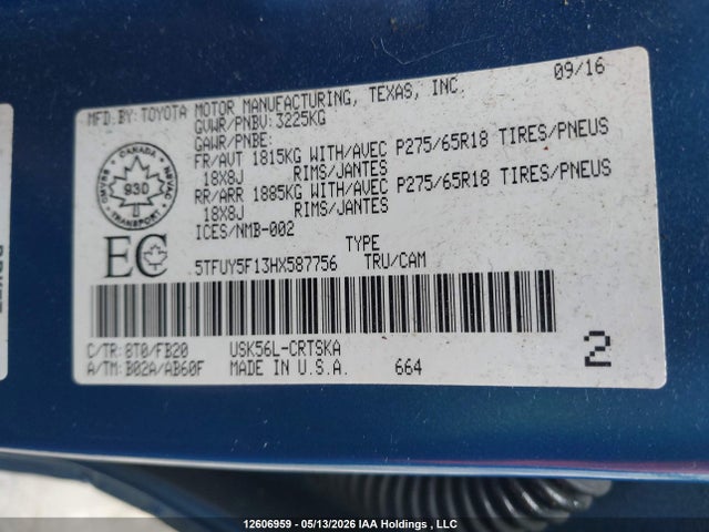 5TFUY5F13HX587756 Toyota Tundra Sr5 Plus 5.7l V8