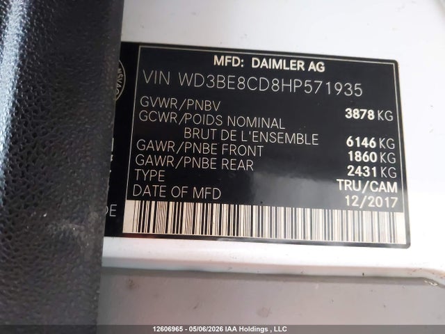 Aukcja sprzedaży 2017 Mercedes-benz Sprinter 2500, vin: WD3BE8CD8HP571935, numer aukcji: 12606965