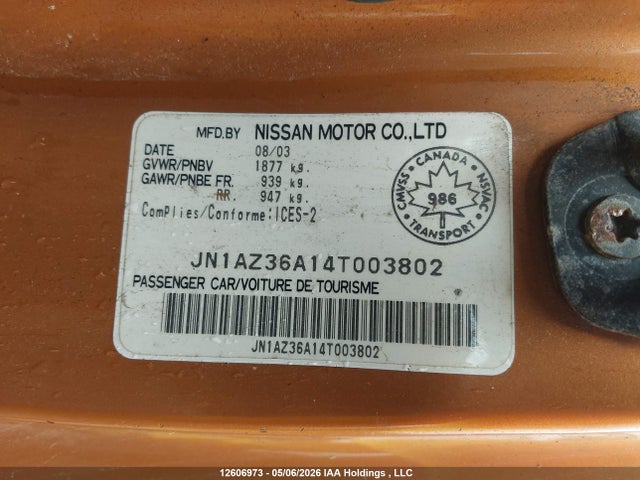Aukcja sprzedaży 2004 Nissan 350z Roadster, vin: JN1AZ36A14T003802, numer aukcji: 12606973