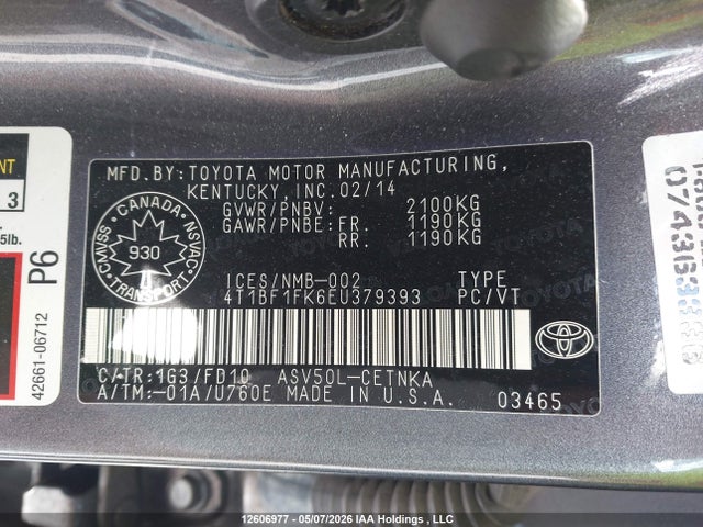 Aukcja sprzedaży 2014 Toyota Camry Le, vin: 4T1BF1FK6EU379393, numer aukcji: 12606977