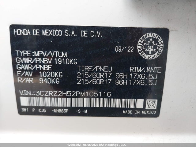 3CZRZ2H52PM105116 Honda HR-V SPORT