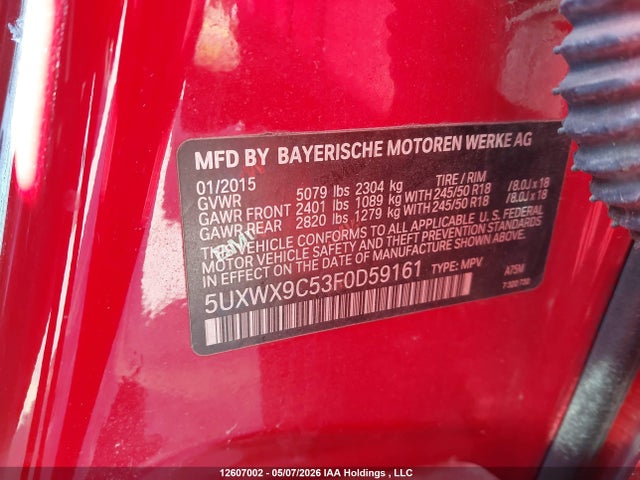 12607002 :رقم المزاد ، 5UXWX9C53F0D59161 vin ، 2015 Bmw X3 Xdrive28i مزاد بيع