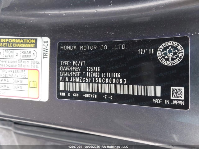 JHMZC5F15KC800093 Honda Clarity