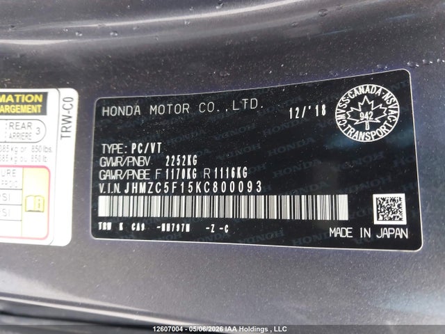 JHMZC5F15KC800093 Honda Clarity
