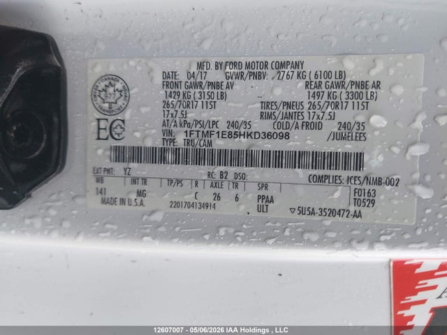 Продаж на аукціоні авто 2017 Ford F150, vin: 1FTMF1E85HKD36098, номер лоту: 12607007