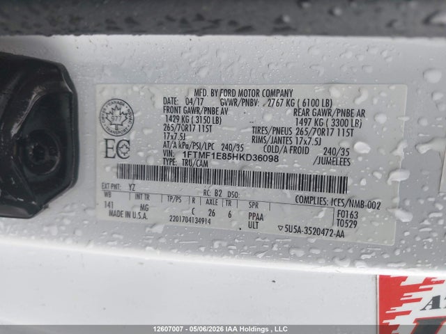 Продаж на аукціоні авто 2017 Ford F150, vin: 1FTMF1E85HKD36098, номер лоту: 12607007