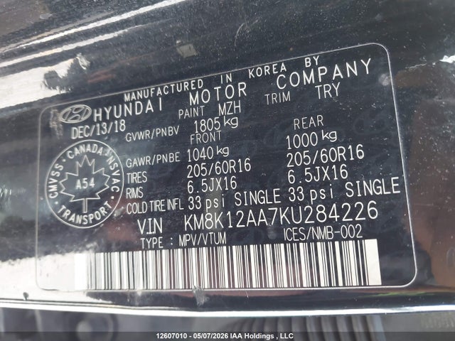 KM8K12AA7KU284226 Hyundai Kona