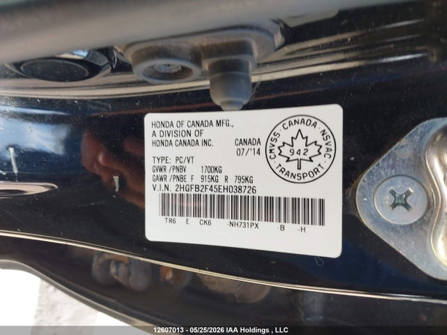 Aukcja sprzedaży 2014 Honda Civic Lx, vin: 2HGFB2F45EH038726, numer aukcji: 12607013