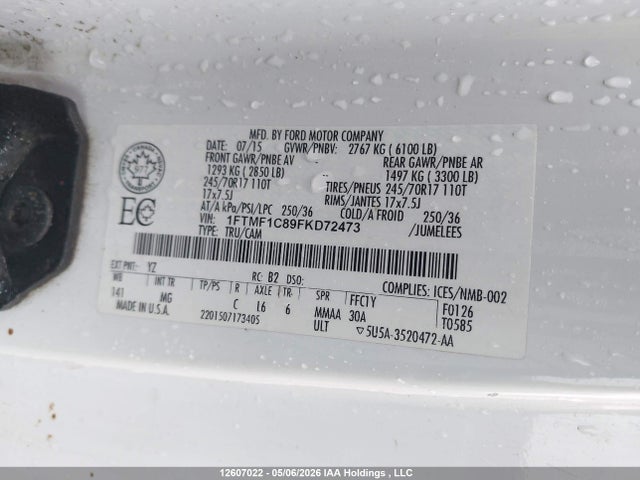 12607022 :رقم المزاد ، 1FTMF1C89FKD72473 vin ، 2015 Ford F150 مزاد بيع