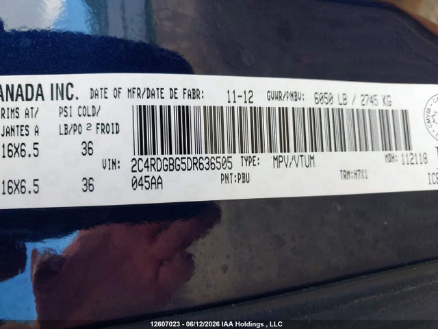 12607023 :رقم المزاد ، 2C4RDGBG5DR636505 vin ، 2013 Dodge Grand Caravan Se/sxt مزاد بيع