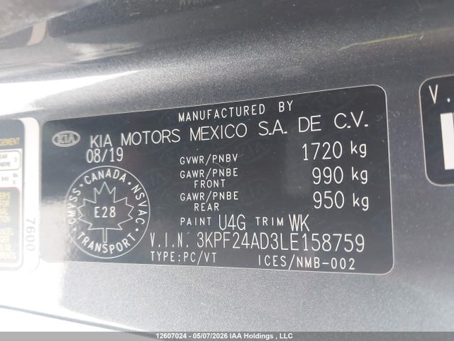 3KPF24AD3LE158759 KIA Forte