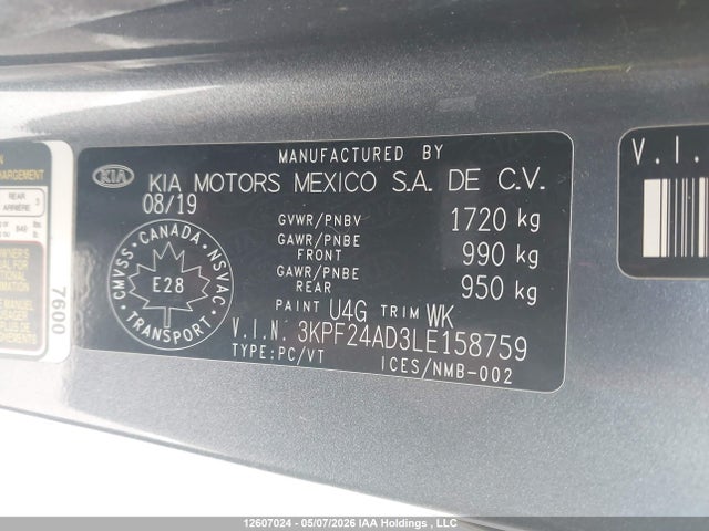 3KPF24AD3LE158759 KIA Forte