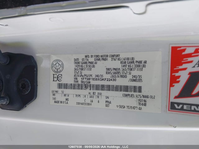 Продаж на аукціоні авто 2016 Ford F150, vin: 1FTMF1E8XGKF22430, номер лоту: 12607038