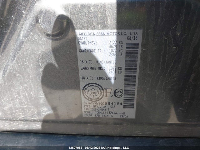 5N1AT2MV2GC894164 Nissan Rogue S/sl Premium/sv