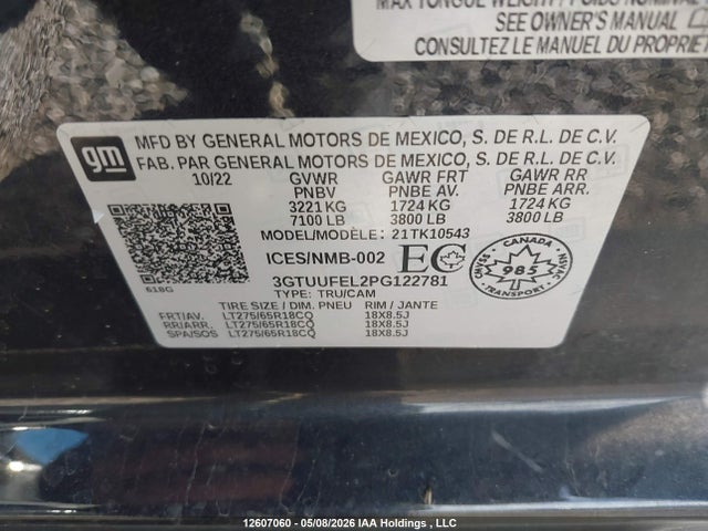 2023 Gmc Sierra 1500 At4x მანქანა იყიდება აუქციონზე, vin: 3GTUUFEL2PG122781, აუქციონის ნომერი: 12607060
