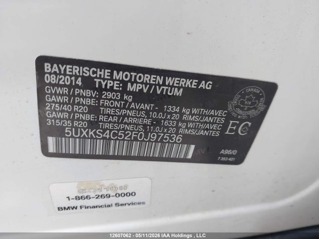 12607062 :رقم المزاد ، 5UXKS4C52F0J97536 vin ، 2015 Bmw X5 Xdrive35d مزاد بيع