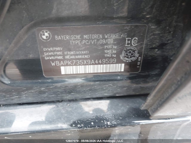 Продажа на аукционе авто 2009 Bmw 328 Xi, vin: WBAPK735X9A449599, номер лота: 12607070