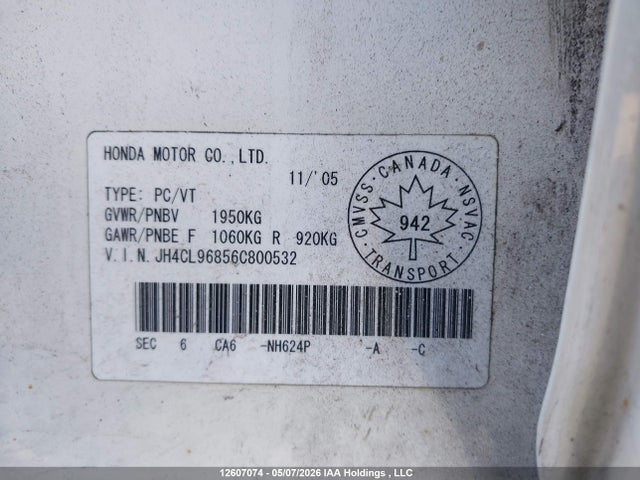 Продажа на аукционе авто 2006 Acura Tsx, vin: JH4CL96856C800532, номер лота: 12607074