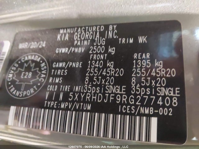 Aukcja sprzedaży 2024 Kia Sorento Ex/x-line Ex, vin: 5XYRHDJF9RG277408, numer aukcji: 12607075