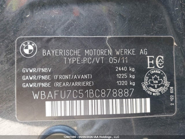 12607090 :رقم المزاد ، WBAFU7C51BC878887 vin ، 2011 Bmw 535 Xi مزاد بيع