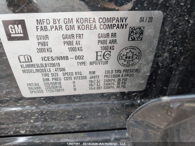 Продаж на аукціоні авто 2020 Buick Encore Gx Awd Select, vin: KL4MMESL0LB120619, номер лоту: 12607091
