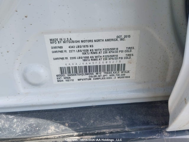 Aukcja sprzedaży 2015 Mitsubishi Rvr Gt, vin: 4A4AJ4AW9FE609278, numer aukcji: 12607095