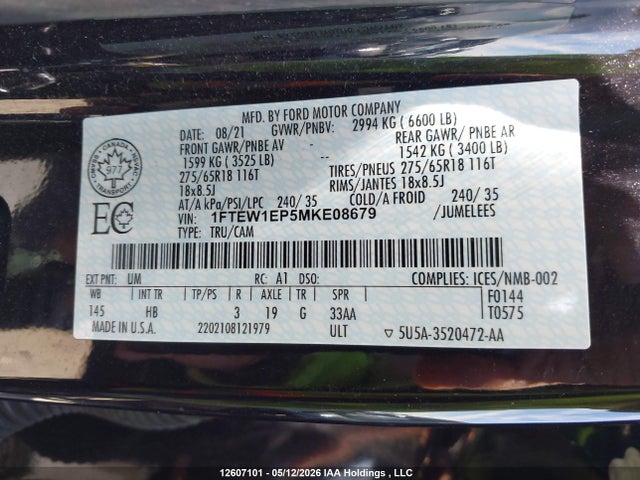 Ford F-150 Lariat 2021 1FTEW1EP5MKE08679 Image 9