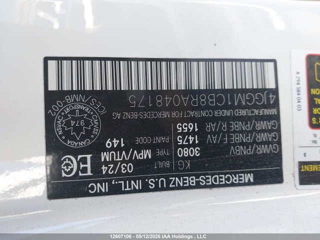 Aukcja sprzedaży 2024 Mercedes-benz Eqe 350 4matic, vin: 4JGGM1CB8RA048175, numer aukcji: 12607106