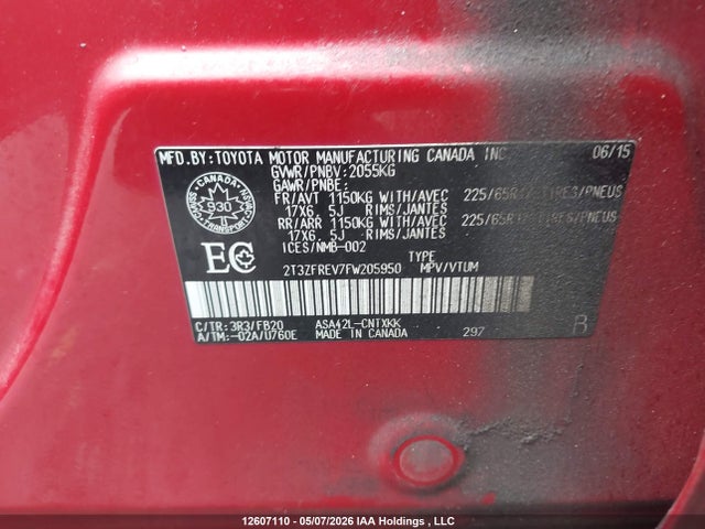 2T3ZFREV7FW205950 Toyota RAV4 LE