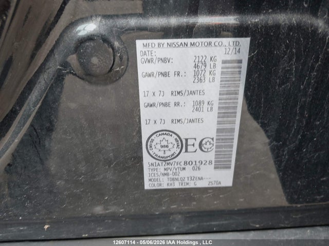 Продаж на аукціоні авто 2015 Nissan Rogue S/sl/sv, vin: 5N1AT2MV7FC801928, номер лоту: 12607114